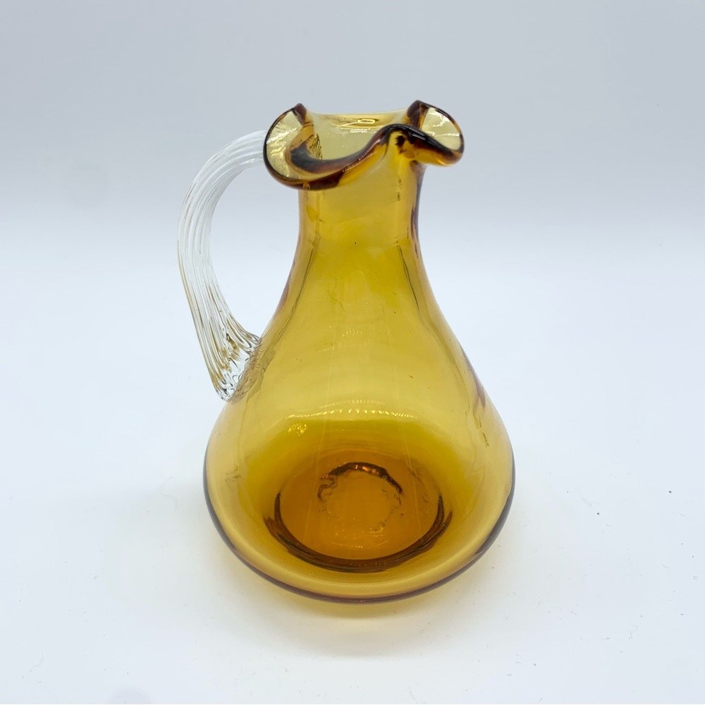 Miniature Hand Blown Amber Art Glass Creamer Pitcher - Picture 2 of 6